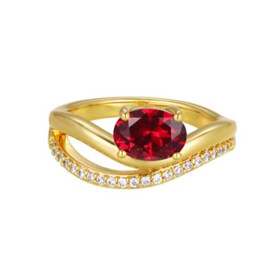 Aurealis Created Ruby and White Sapphire Wavy Crossover Ring In 18k Gold Plated Sterling Silver, 7