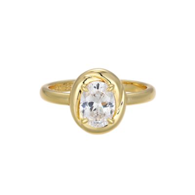 Aurealis Created White Sapphire Solitaire Bezel Set Ring In 18k Gold Plated Sterling Silver