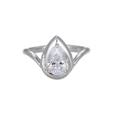 Aurealis Created White Sapphire Solitaire Bezel Set Ring In Rhodium Plated Sterling Silver, 7