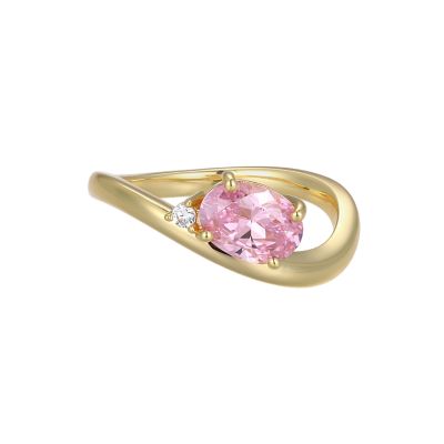 Aurealis Created Pink Sapphire Wavy Ring in 18k Gold Plated Sterling Silver, 7
