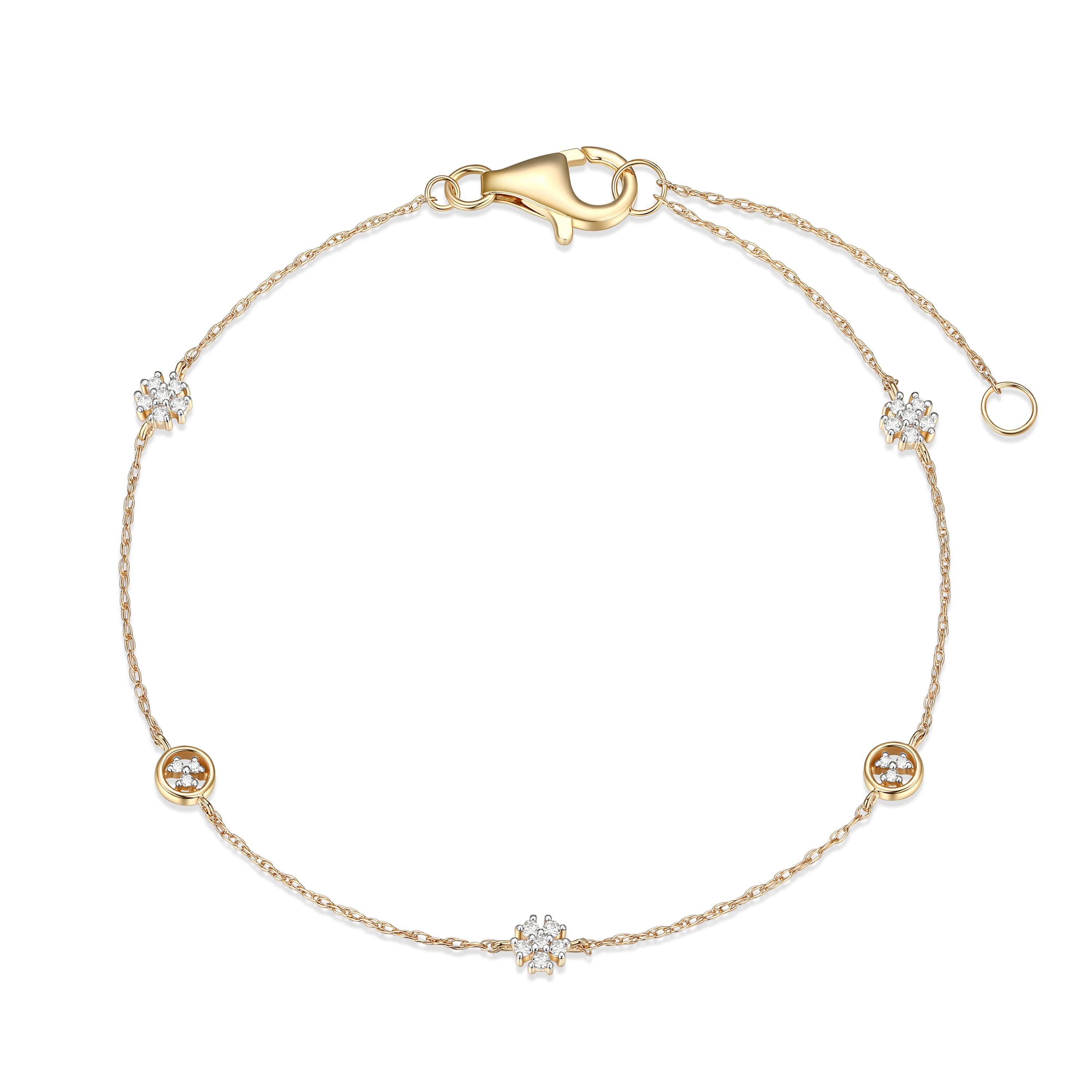 1/8 cttw Diamond Petit Bezel Station Bracelet in 14k Yellow Gold