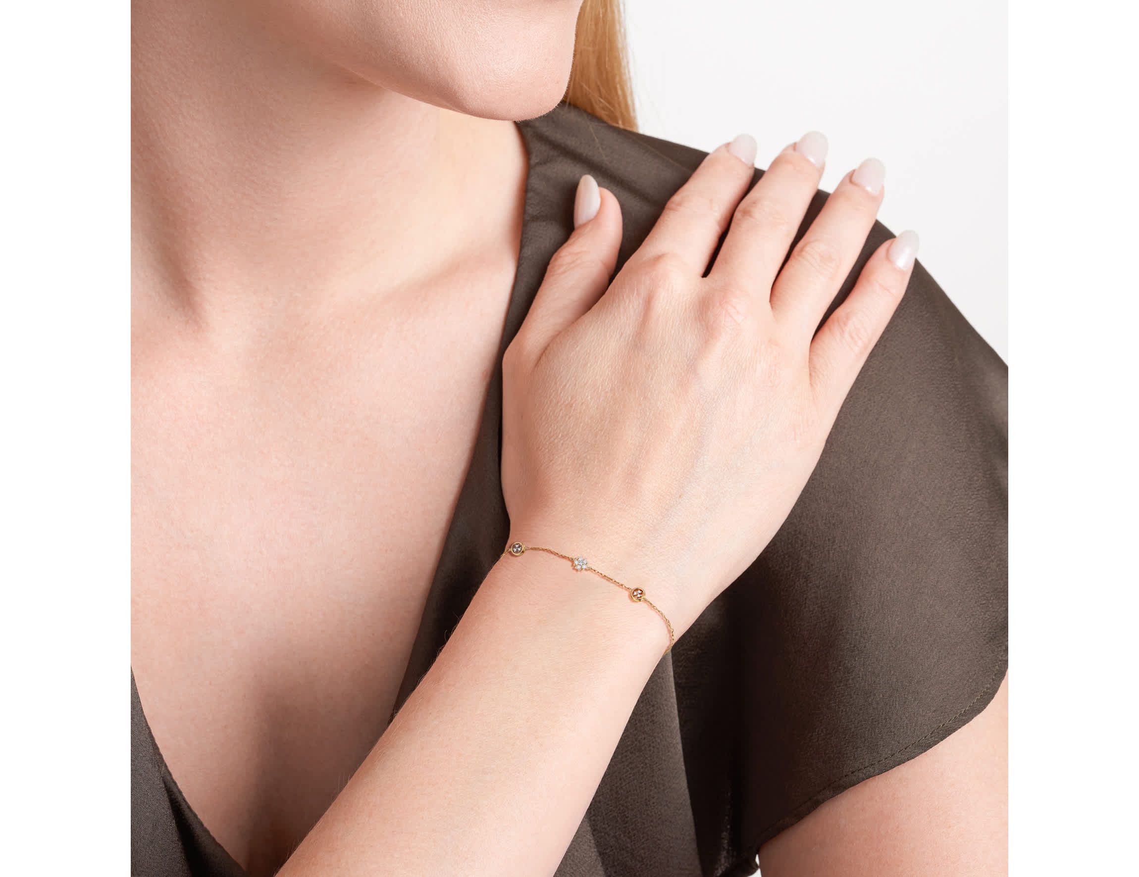 1/8 cttw Diamond Petit Bezel Station Bracelet in 14k Yellow Gold