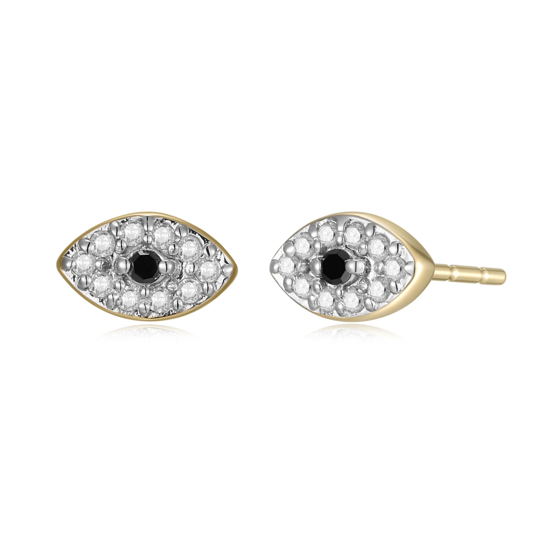1/10 cttw Black and White Diamond Evil Eye Stud Earrings in 14k Yellow Gold