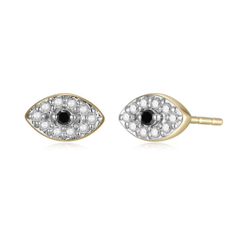 1/10 cttw Black and White Diamond Evil Eye Stud Earrings in 14k Yellow Gold