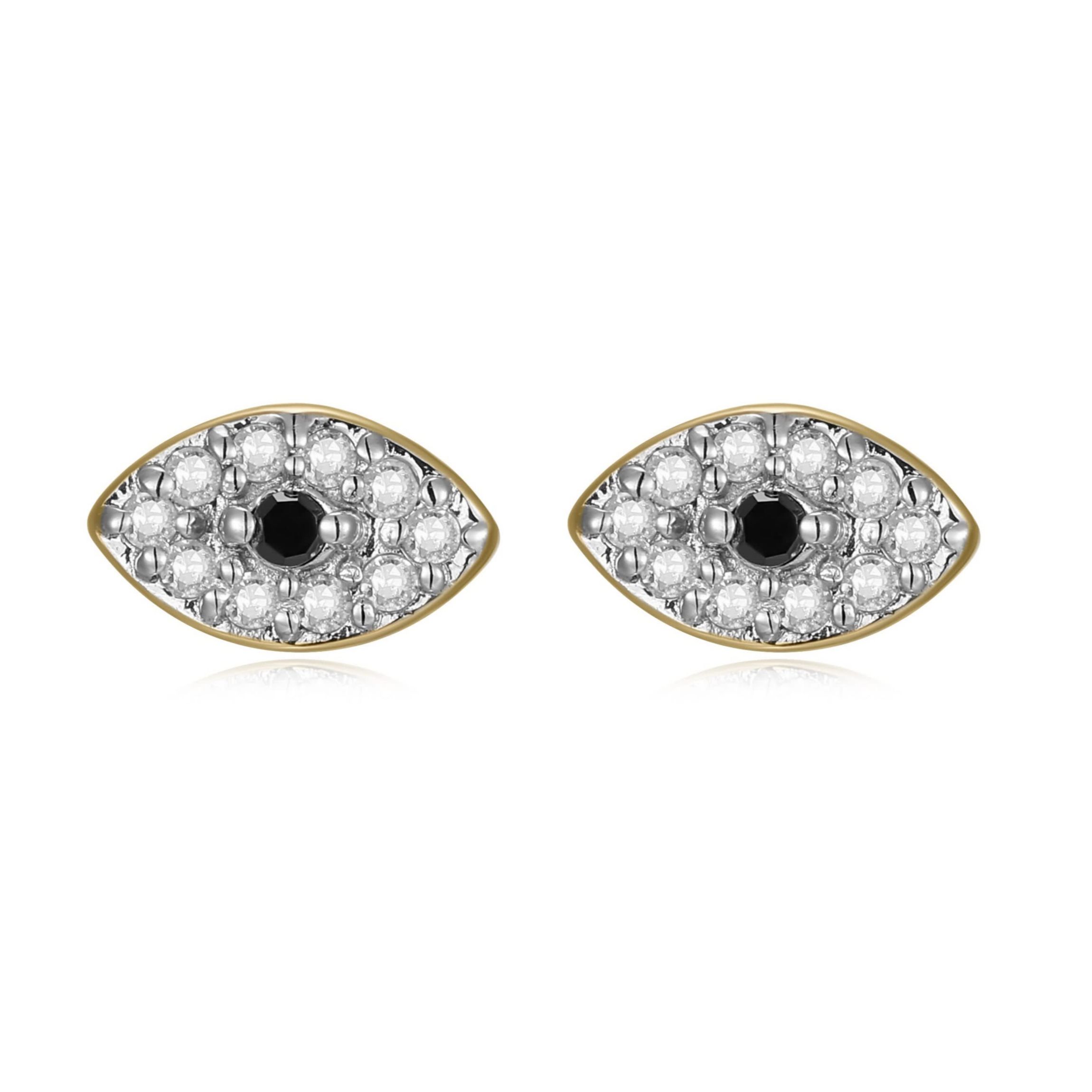 1/10 cttw Black and White Diamond Evil Eye Stud Earrings in 14k Yellow Gold