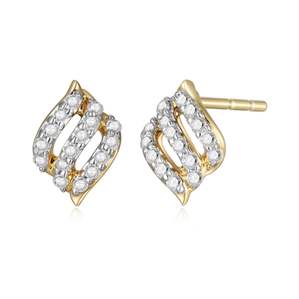 1/10 cttw Diamond Diagonal Swirl Stud Earrings in 14k Yellow Gold