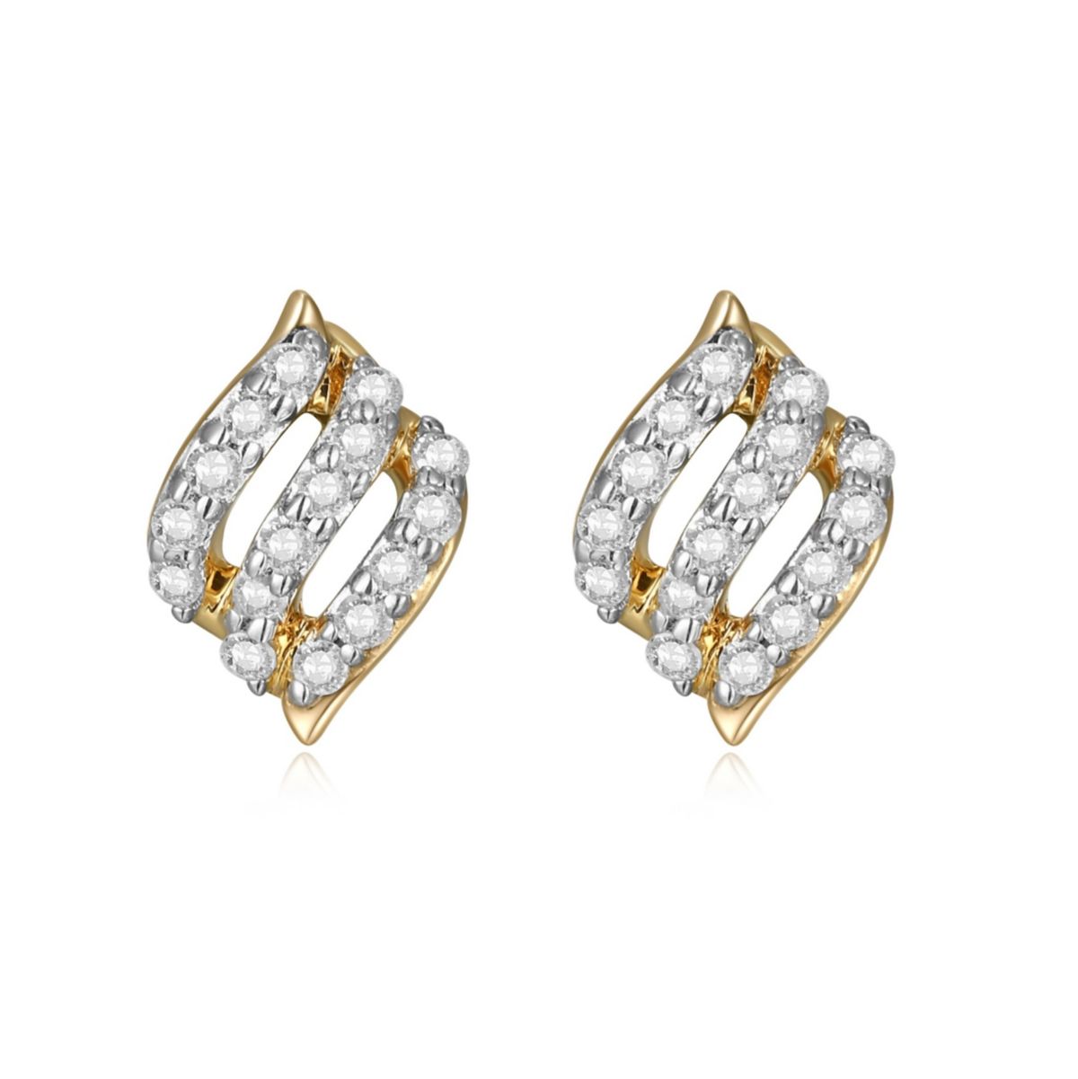 1/10 cttw Diamond Diagonal Swirl Stud Earrings in 14k Yellow Gold