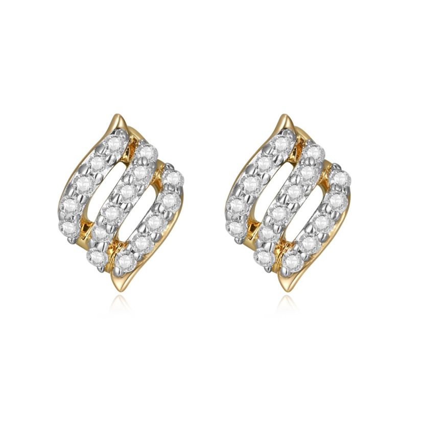 1/10 cttw Diamond Diagonal Swirl Stud Earrings in 14k Yellow Gold