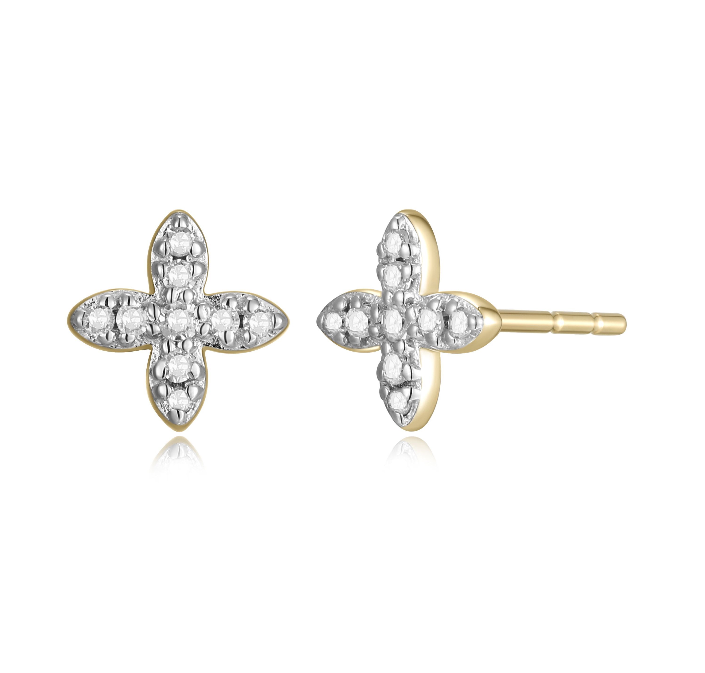 1/15 cttw Diamond 4-Petal Stud Earrings in 14k Yellow Gold
