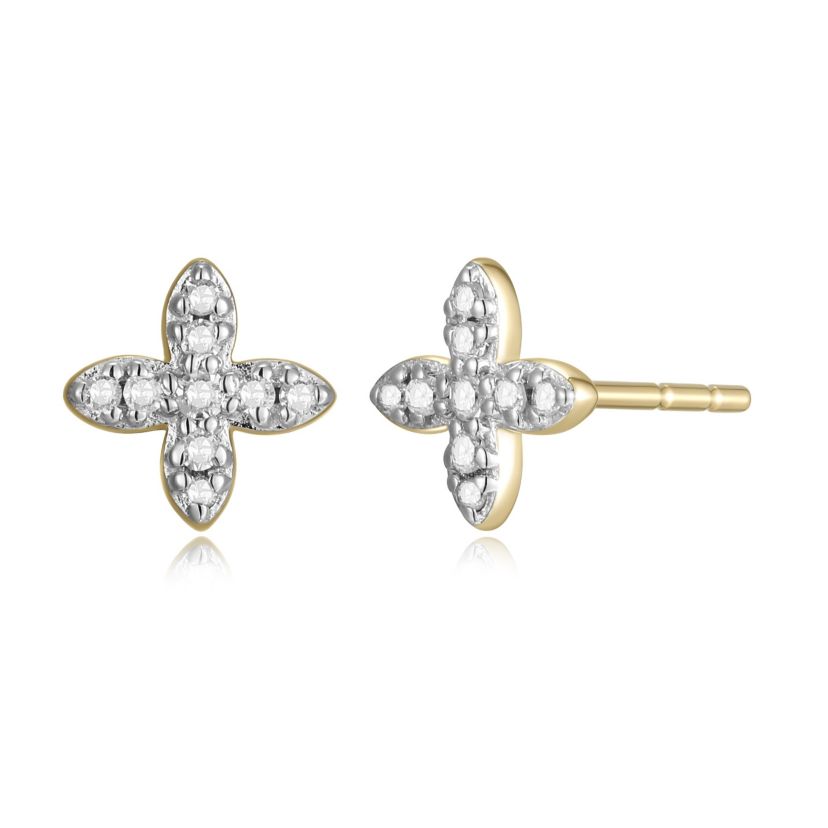 1/15 cttw Diamond 4-Petal Stud Earrings in 14k Yellow Gold