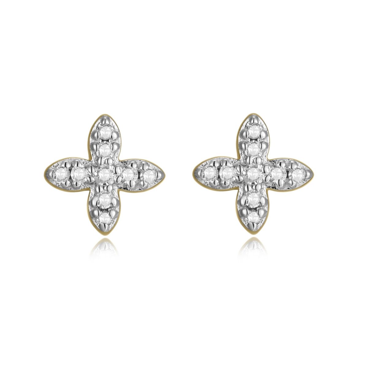 1/15 cttw Diamond 4-Petal Stud Earrings in 14k Yellow Gold