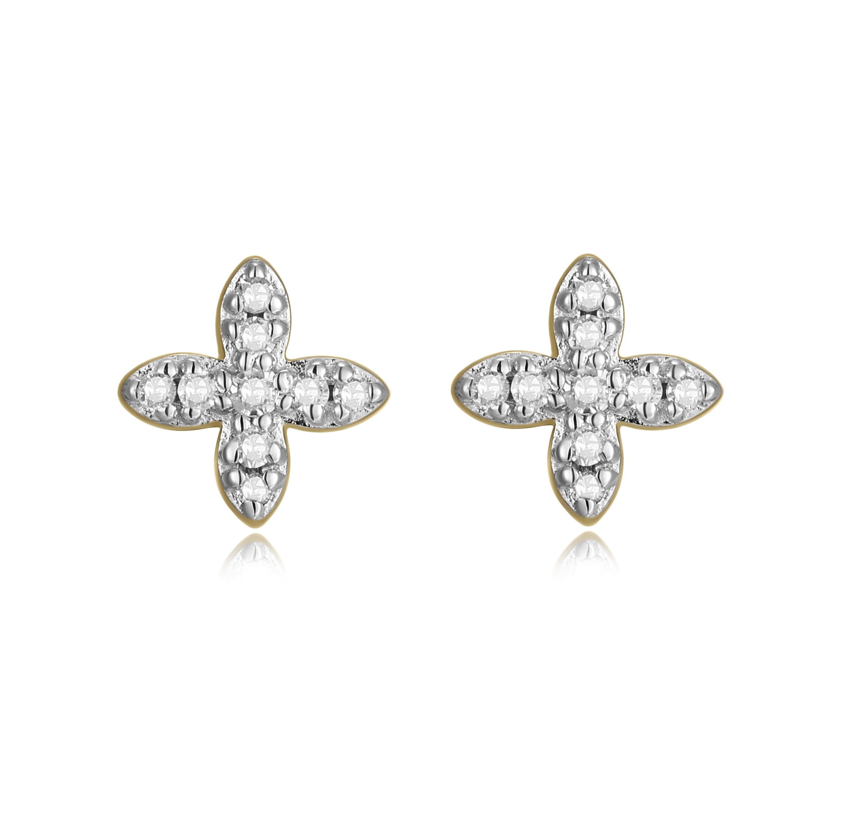 1/15 cttw Diamond 4-Petal Stud Earrings in 14k Yellow Gold