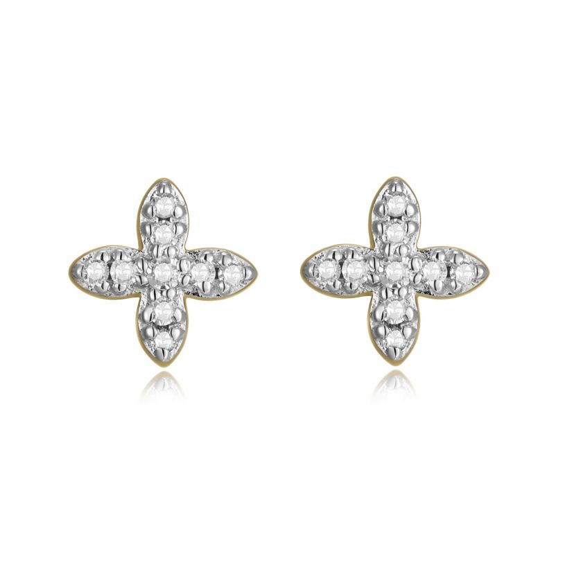 1/15 cttw Diamond 4-Petal Stud Earrings in 14k Yellow Gold
