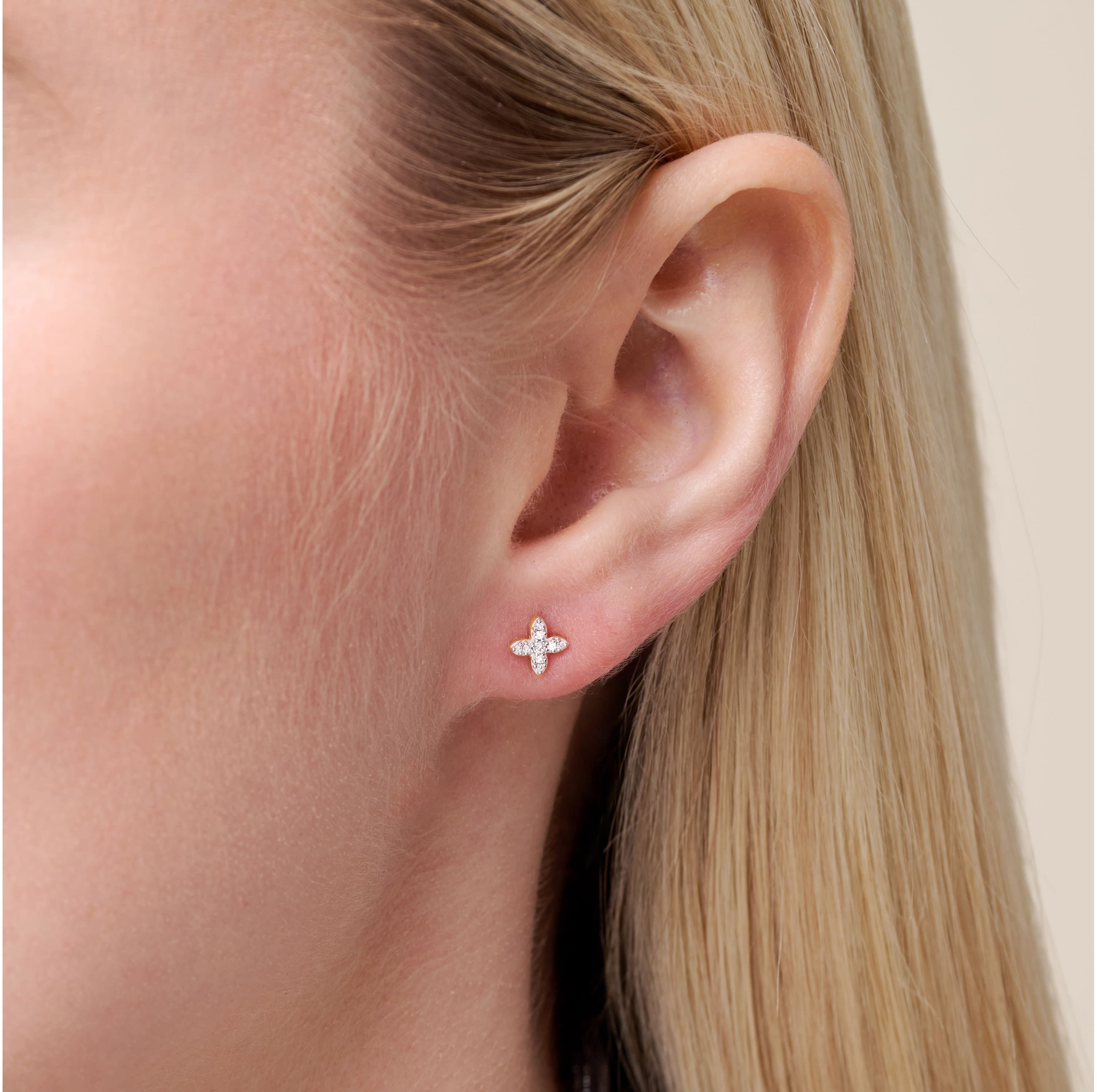 1/15 cttw Diamond 4-Petal Stud Earrings in 14k Yellow Gold