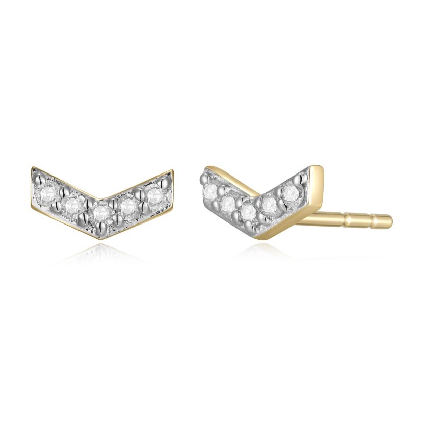 1/10 cttw Diamond Chevron Stud Earrings in 14k Yellow Gold