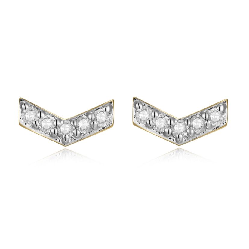 1/10 cttw Diamond Chevron Stud Earrings in 14k Yellow Gold