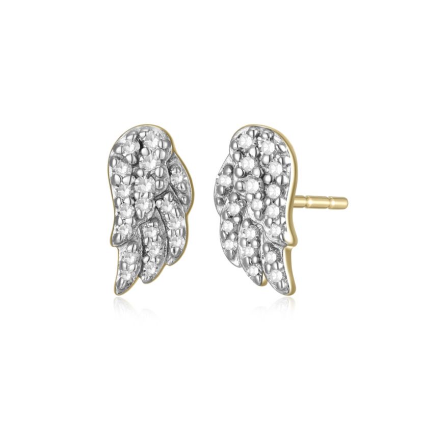 1/8 cttw Diamond Angel Wing Stud Earrings in 14k Yellow Gold