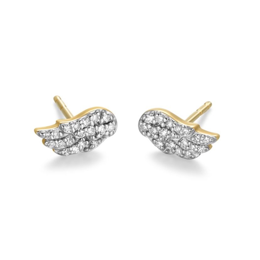 1/8 cttw Diamond Angel Wing Stud Earrings in 14k Yellow Gold