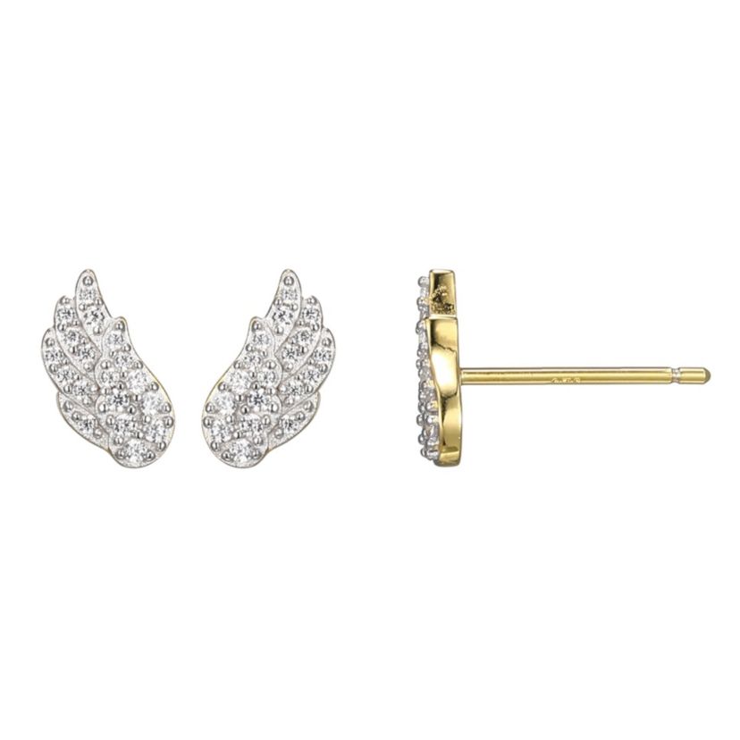 1/8 cttw Diamond Angel Wing Stud Earrings in 14k Yellow Gold