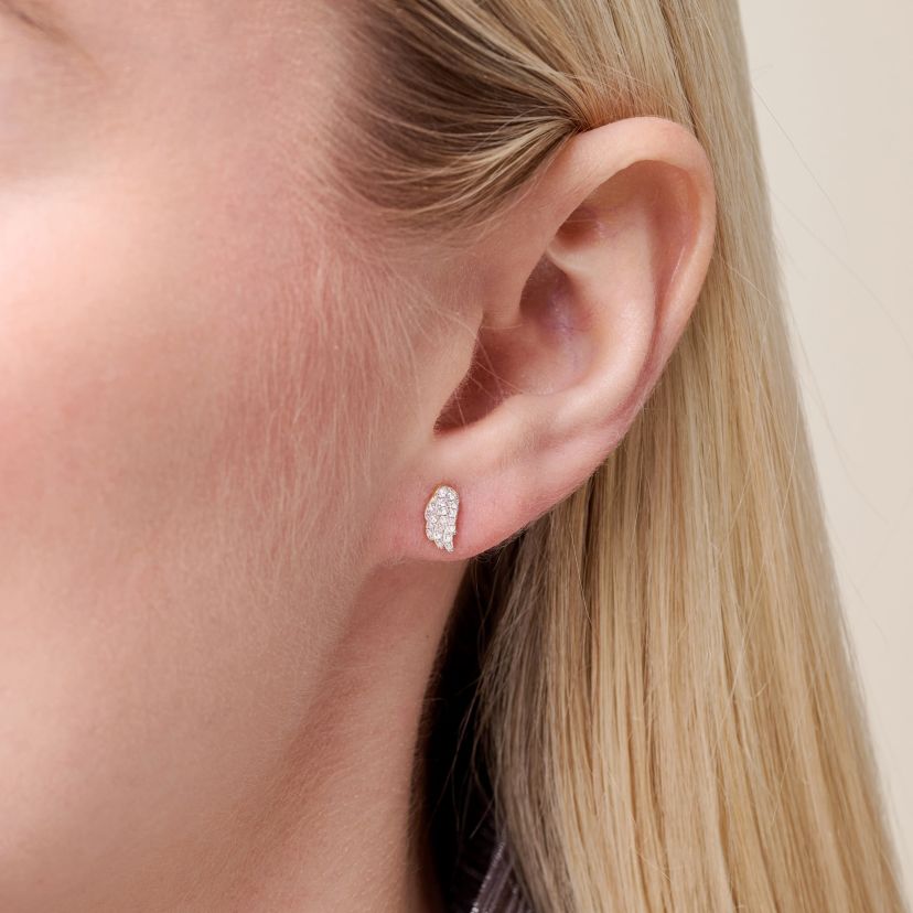 1/8 cttw Diamond Angel Wing Stud Earrings in 14k Yellow Gold