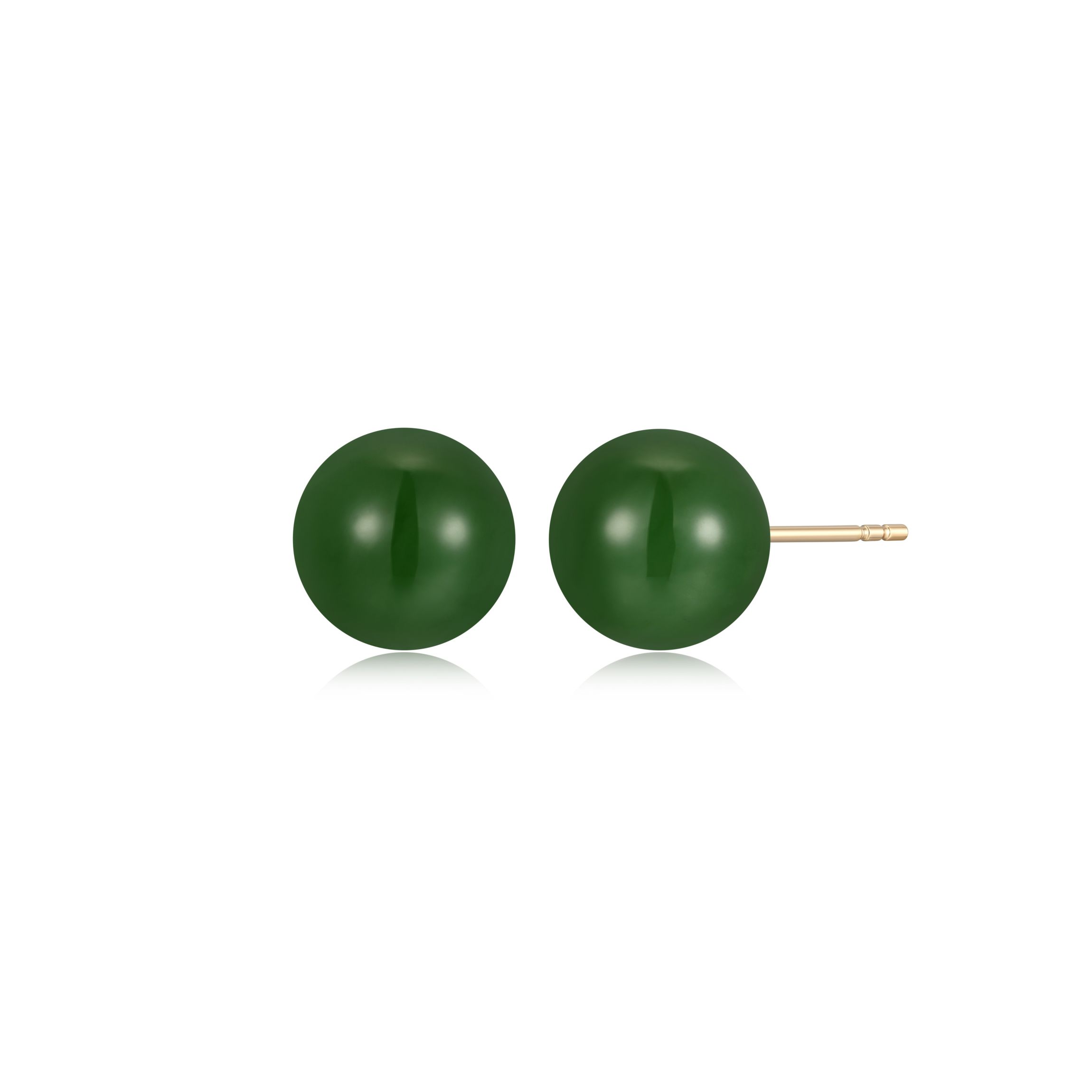 14K Yellow Gold Genuine Nephrite Jade 10mm Bead Stud Earring