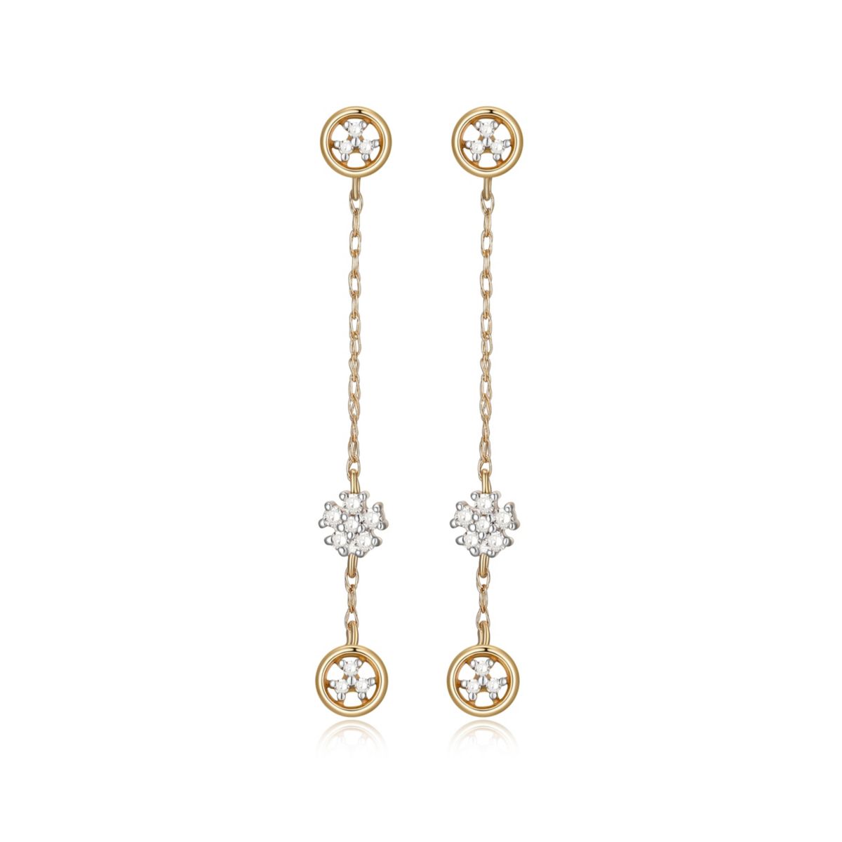 1/10 cttw Diamond Station Drop Earrings in 14k Yellow Gold
