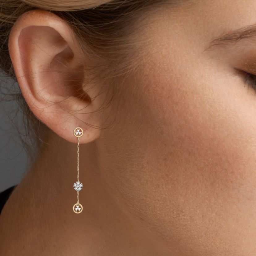 1/10 cttw Diamond Station Drop Earrings in 14k Yellow Gold