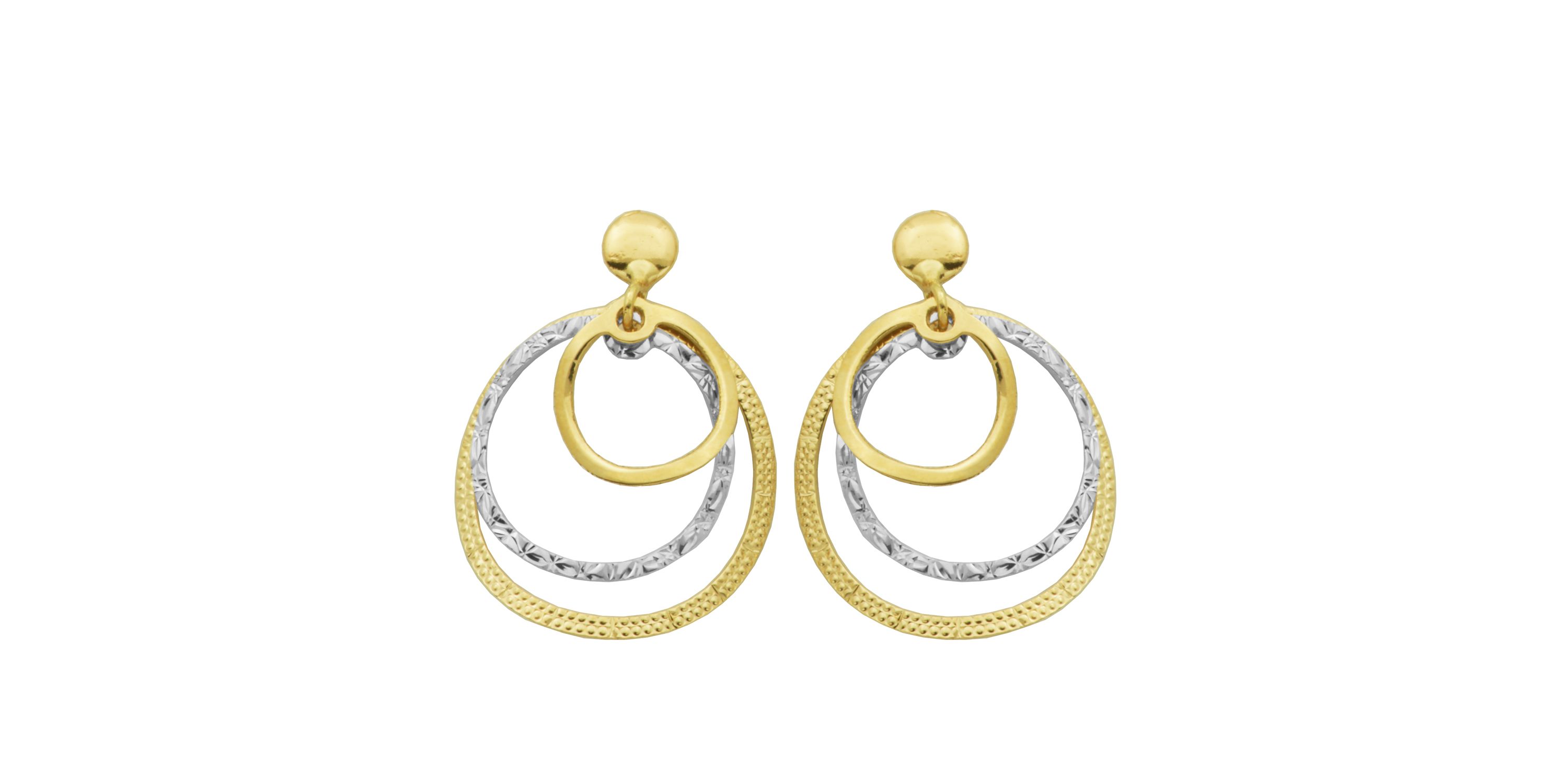 14k Yellow and White Gold Two Tone Diamond Cut Doorknocker Style Earrings