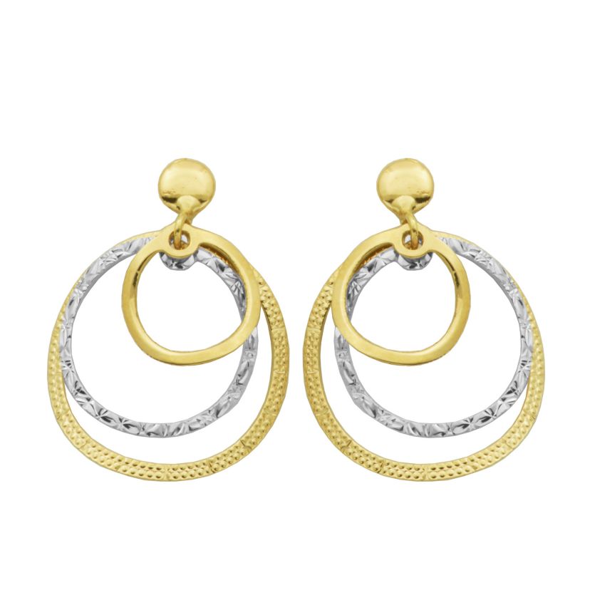14k Yellow and White Gold Two Tone Diamond Cut Doorknocker Style Earrings
