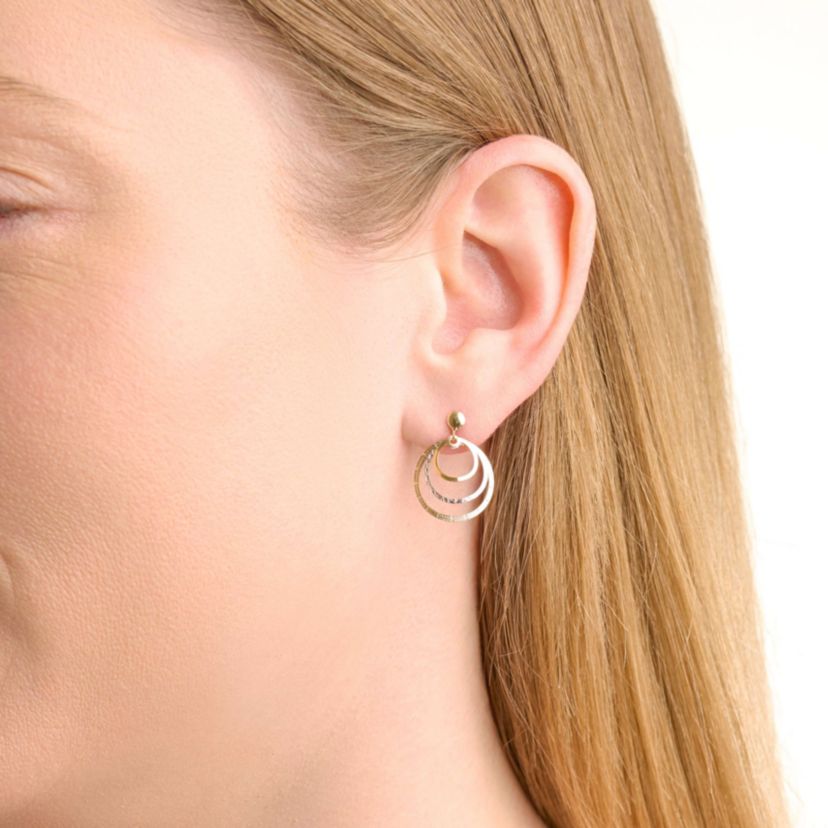 14k Yellow and White Gold Two Tone Diamond Cut Doorknocker Style Earrings