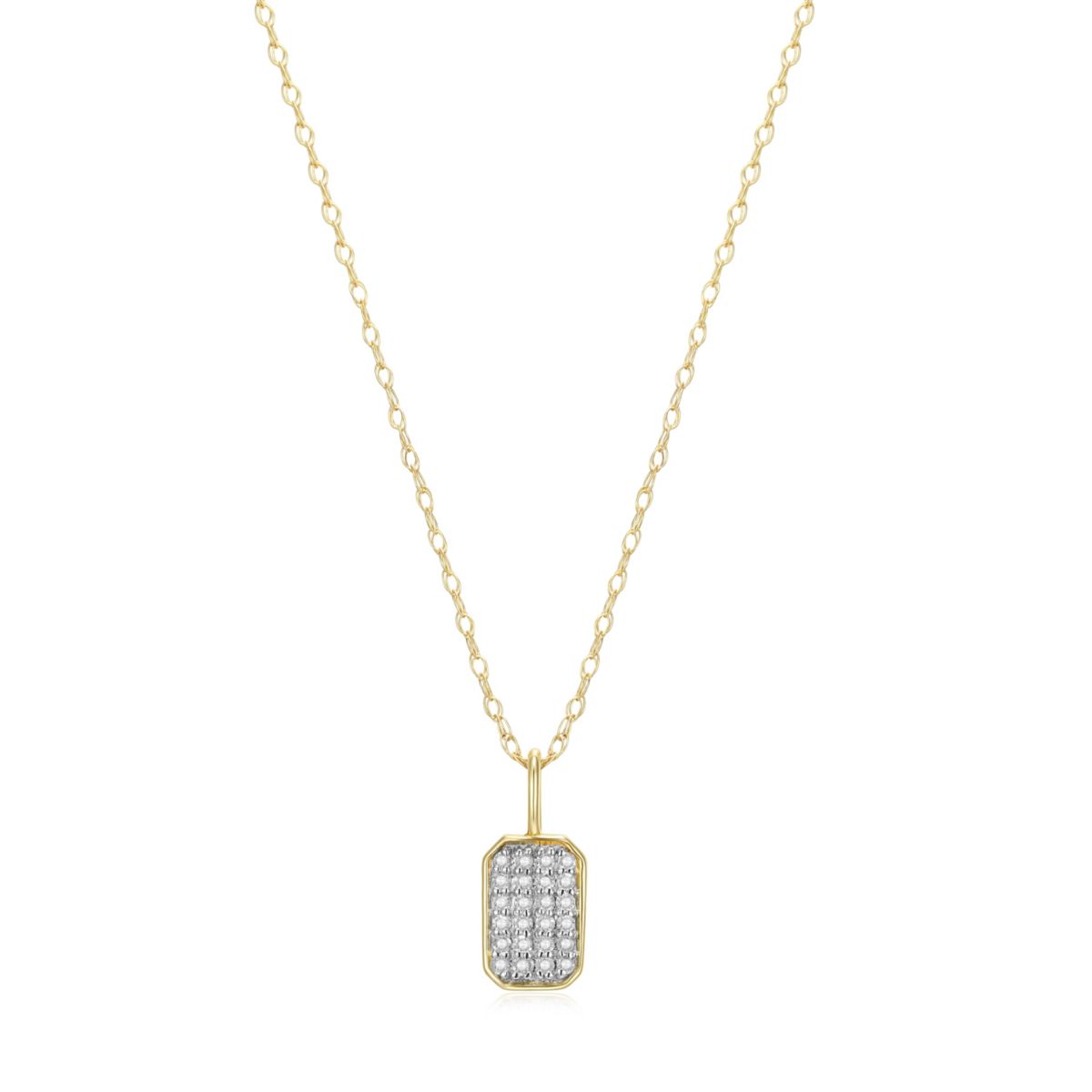 1/10 cttw Diamond Pave ID Tag Pendant in 14k Yellow Gold with 18" Rope Chain