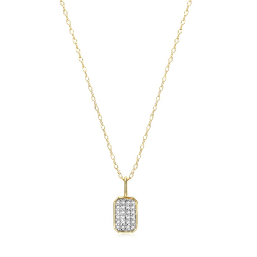 1/10 cttw Diamond Pave ID Tag Pendant in 14k Yellow Gold with 18" Rope Chain
