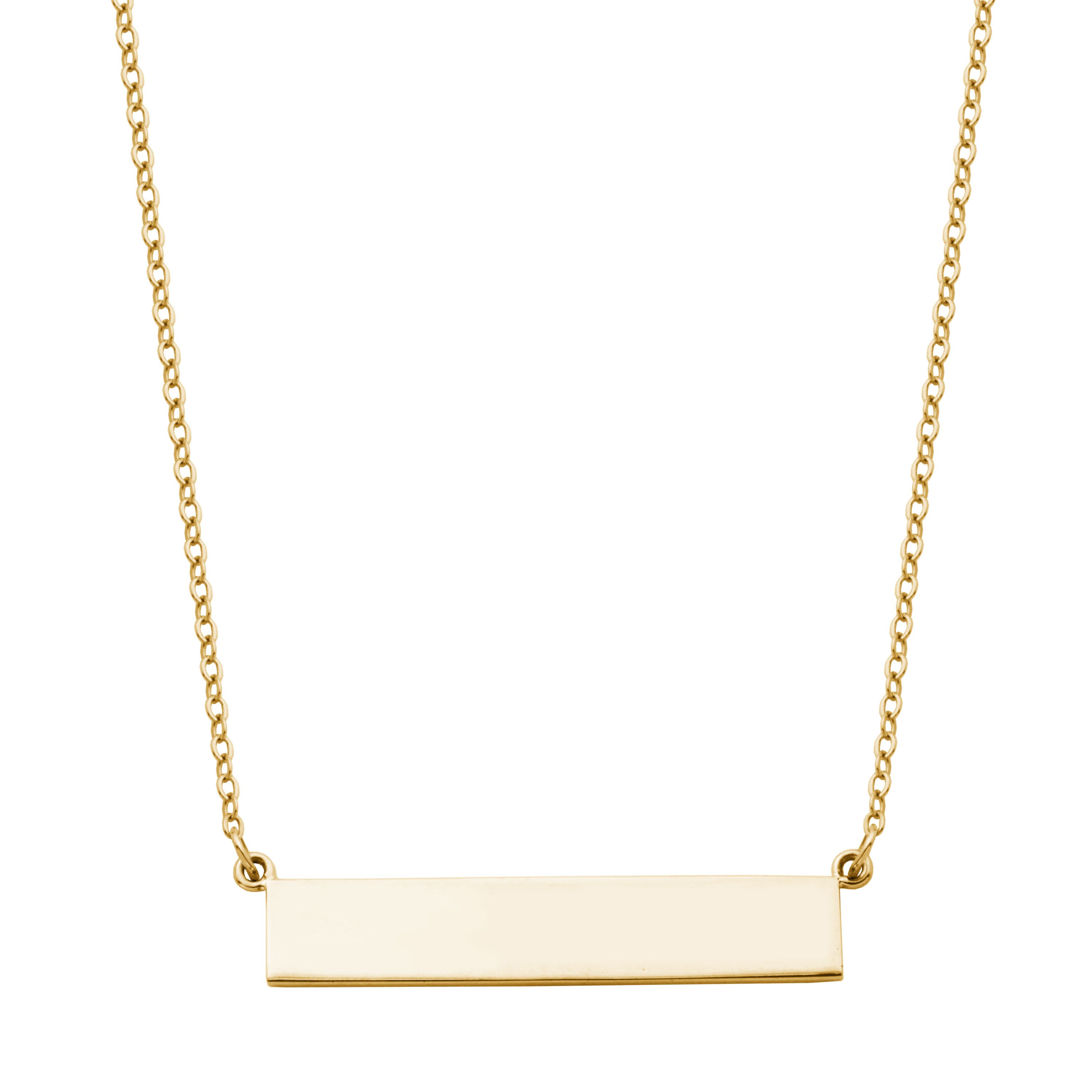 10k Yellow Gold Horizontal Bar ID Style Pendant Necklace, Cable Chain 18" + 2" Extension