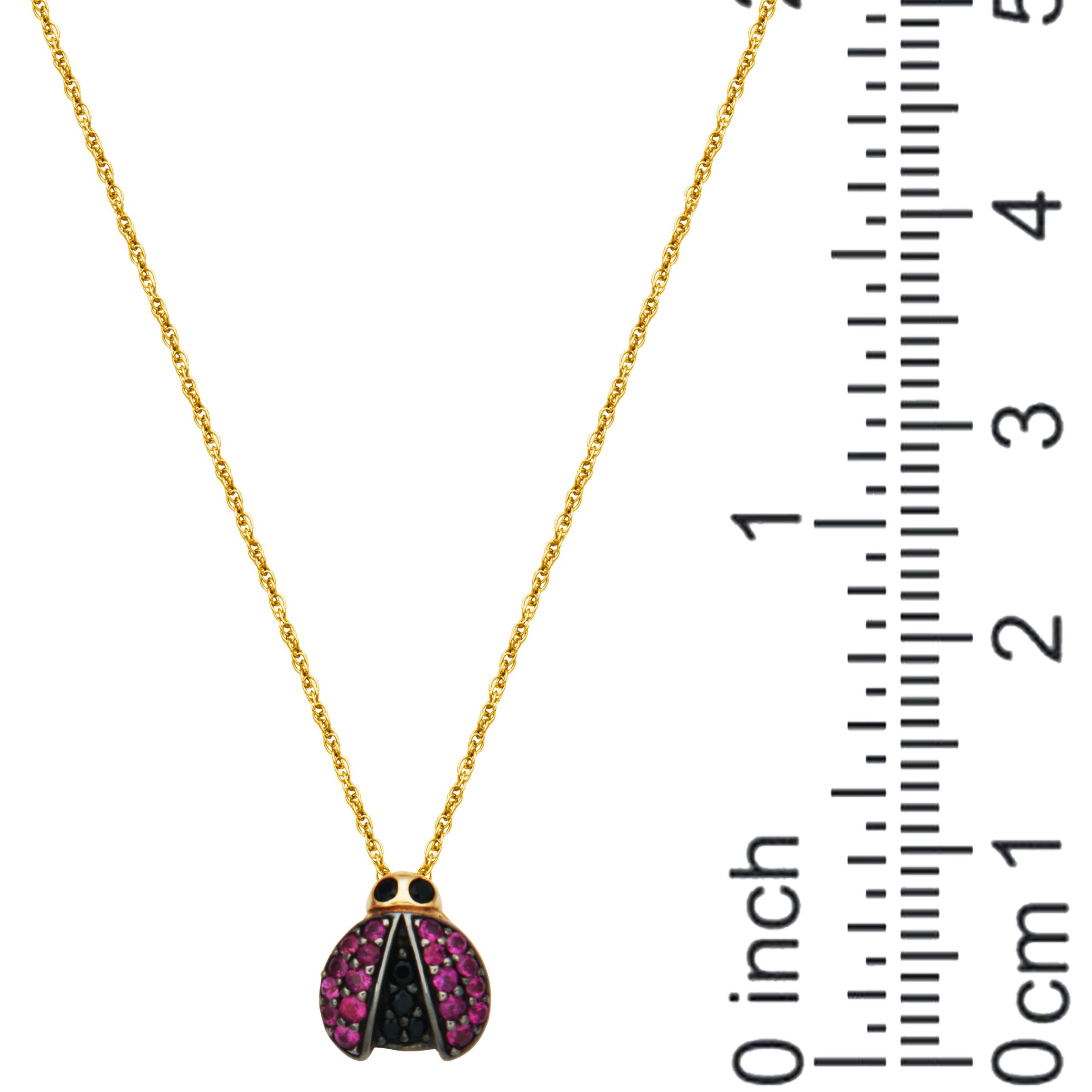 10k Yellow Gold Genuine Ruby and Black Sapphire Ladybug Pendant Necklace