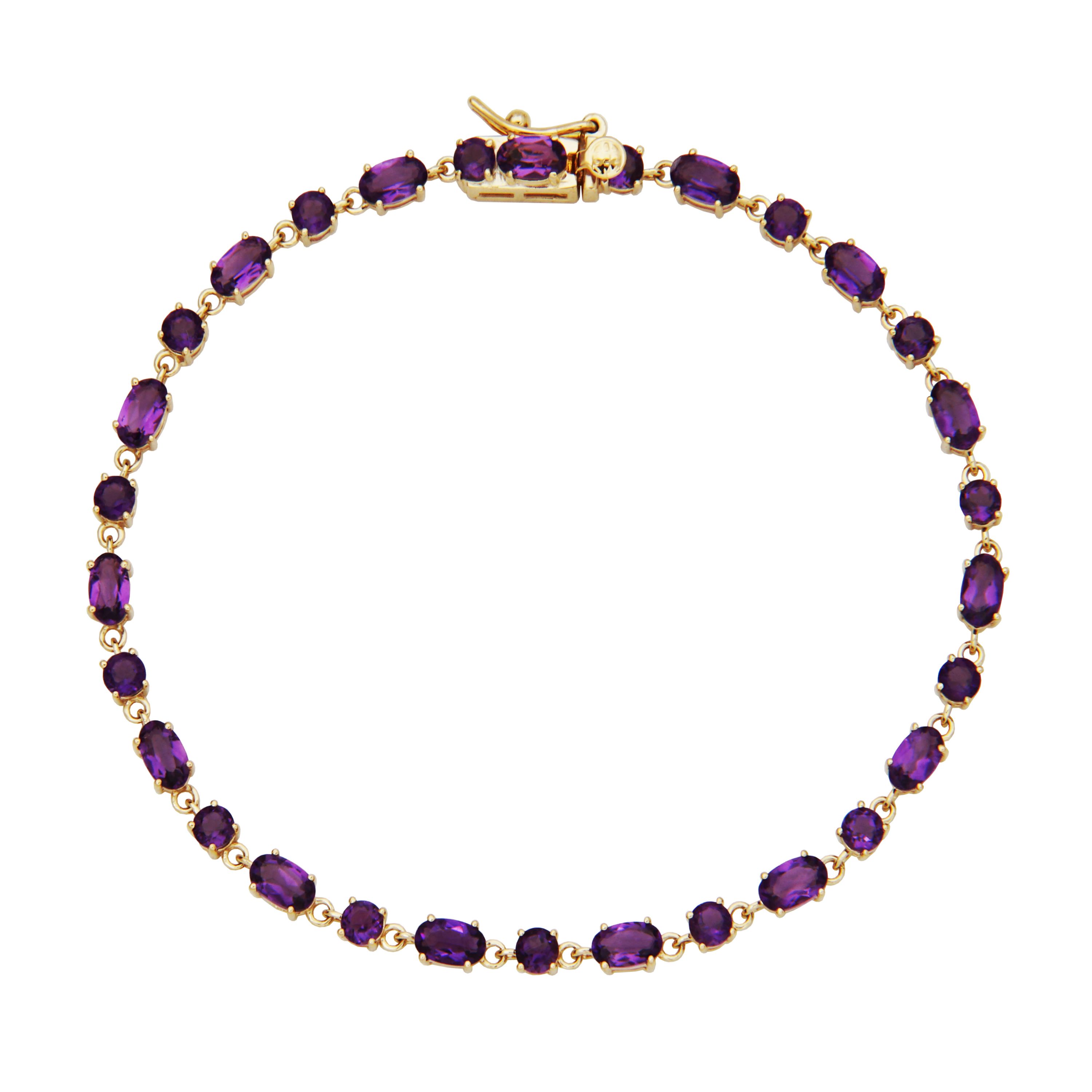 10k Yellow Gold Genuine Amethyst Bracelet, 7.25" Chain