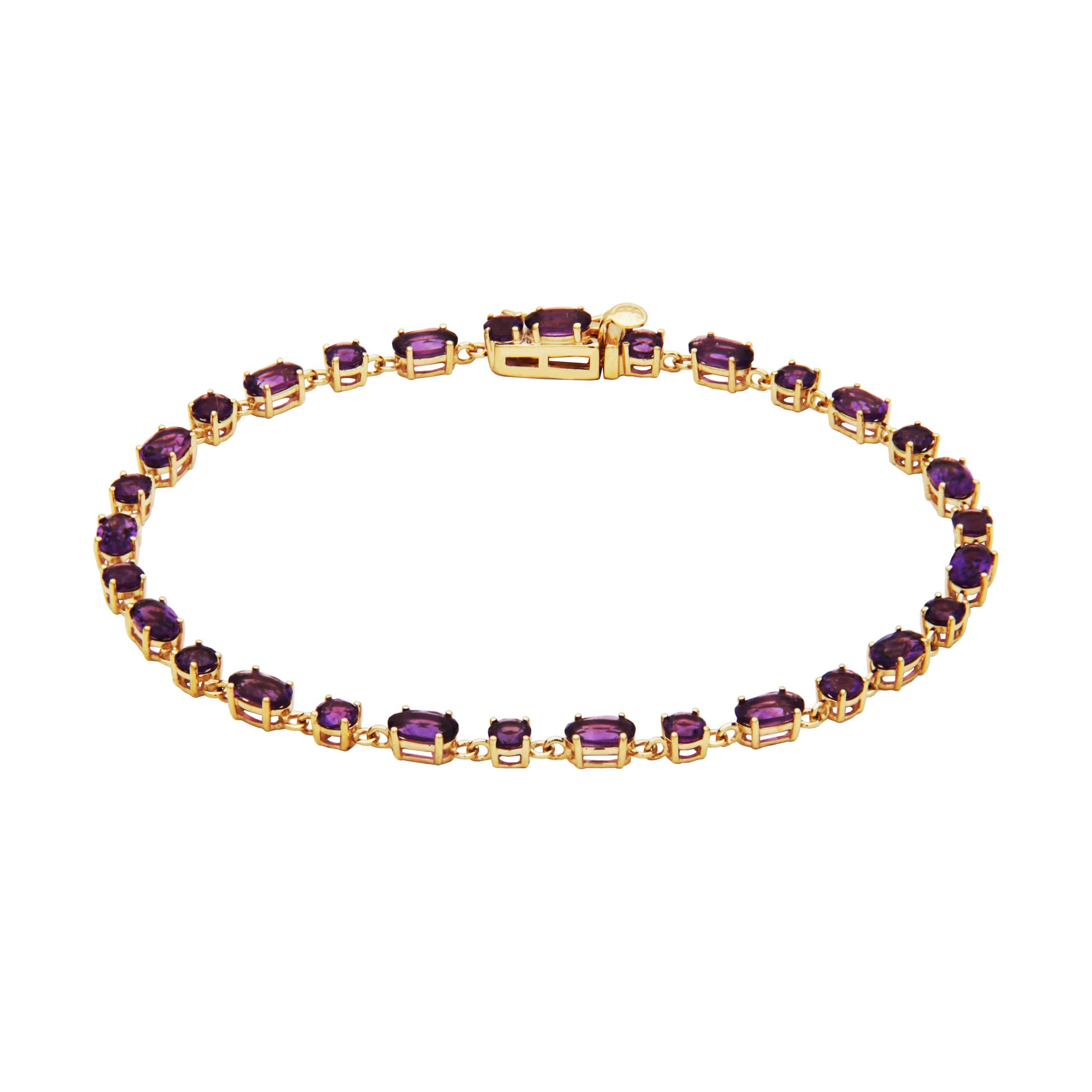 10k Yellow Gold Genuine Amethyst Bracelet, 7.25" Chain