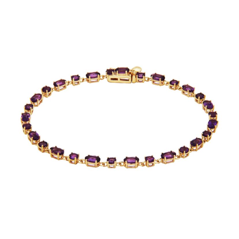 10k Yellow Gold Genuine Amethyst Bracelet, 7.25" Chain