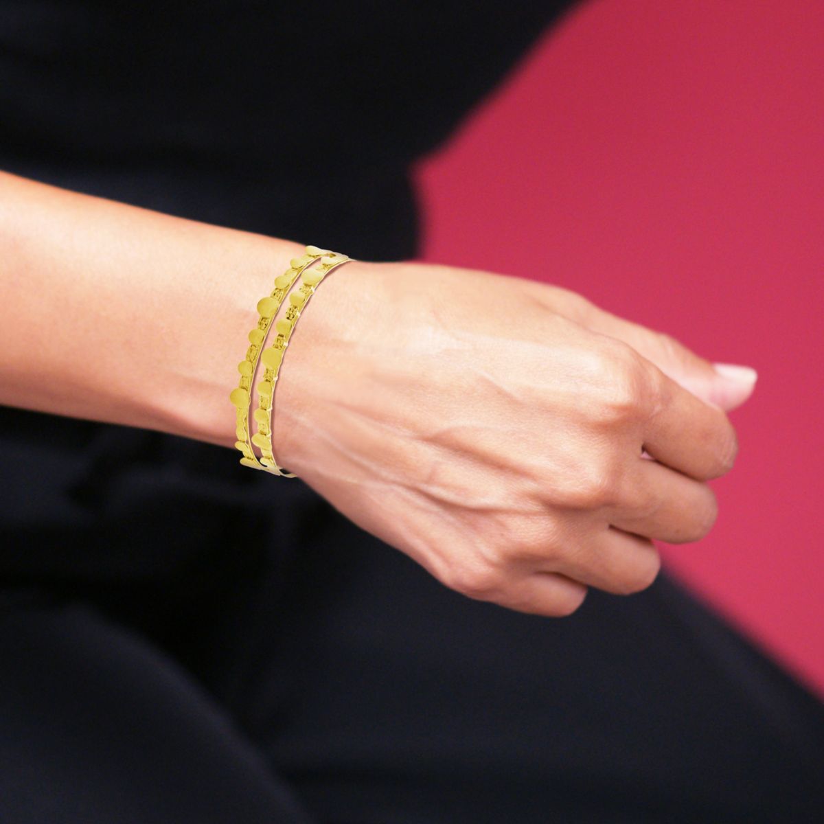 10k Yellow Gold Double Row Open Cuff Bracelet