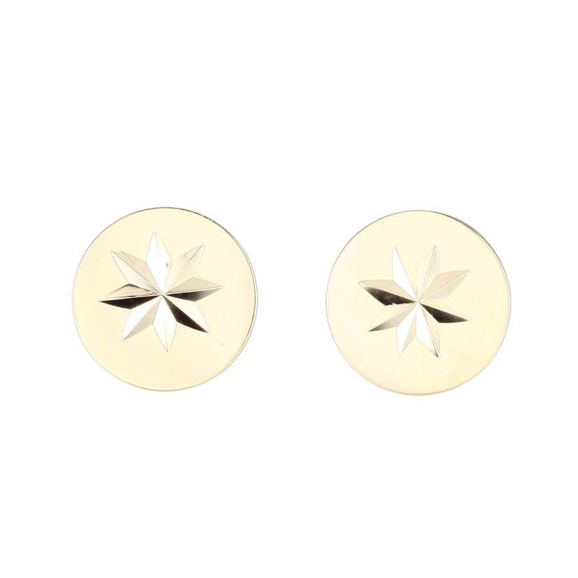 10k Yellow Gold Diamond Cut Elegant Button Earrings
