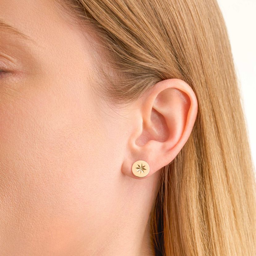 10k Yellow Gold Diamond Cut Elegant Button Earrings