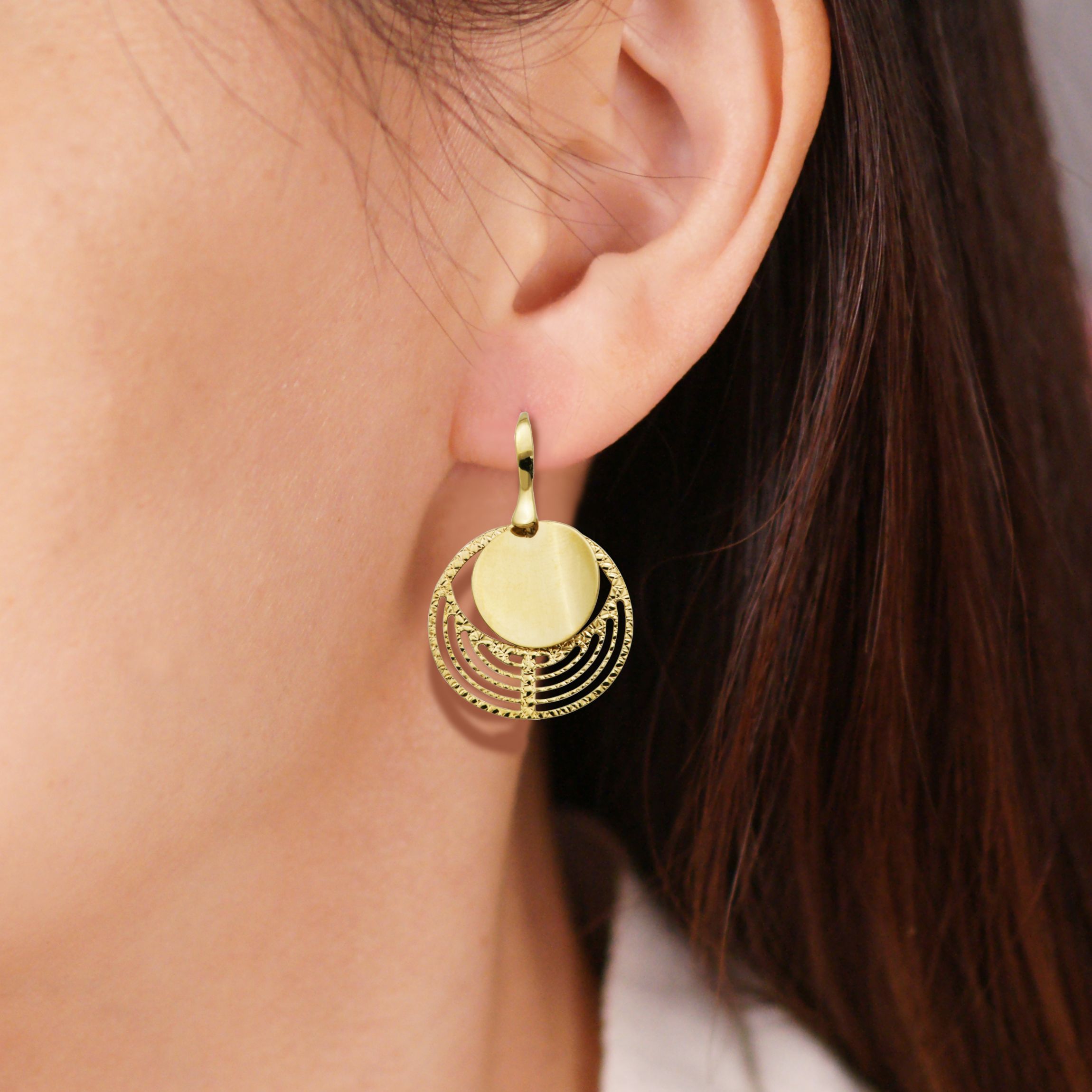 10k Yellow Gold Geometric Drop Earrings