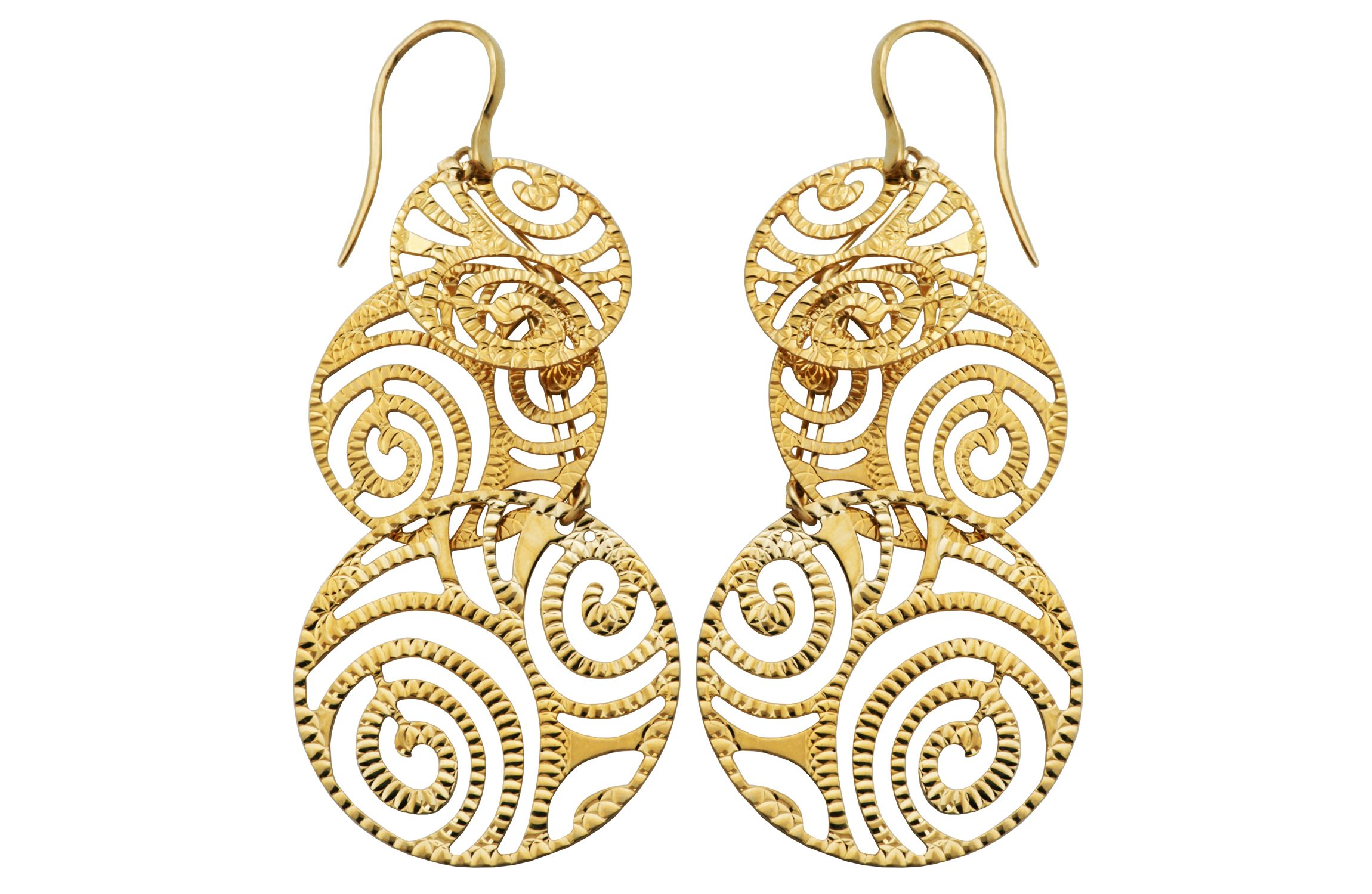 10k Yellow Gold Swirl Circle Dangle Earrings