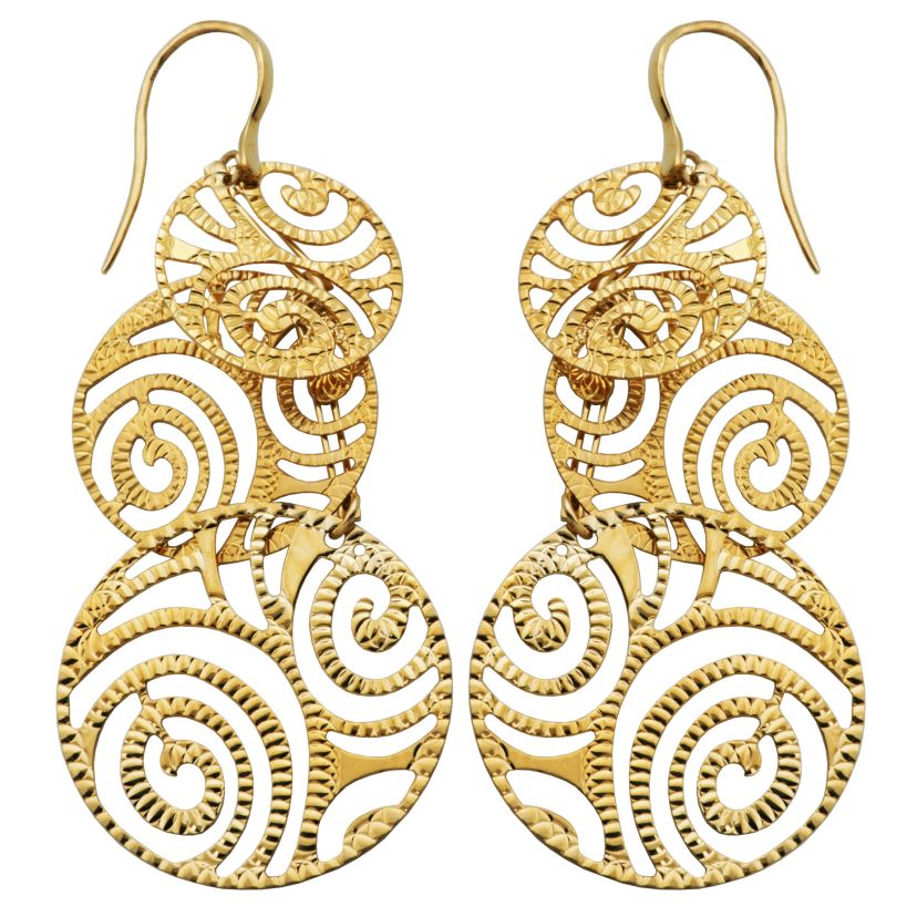 10k Yellow Gold Swirl Circle Dangle Earrings