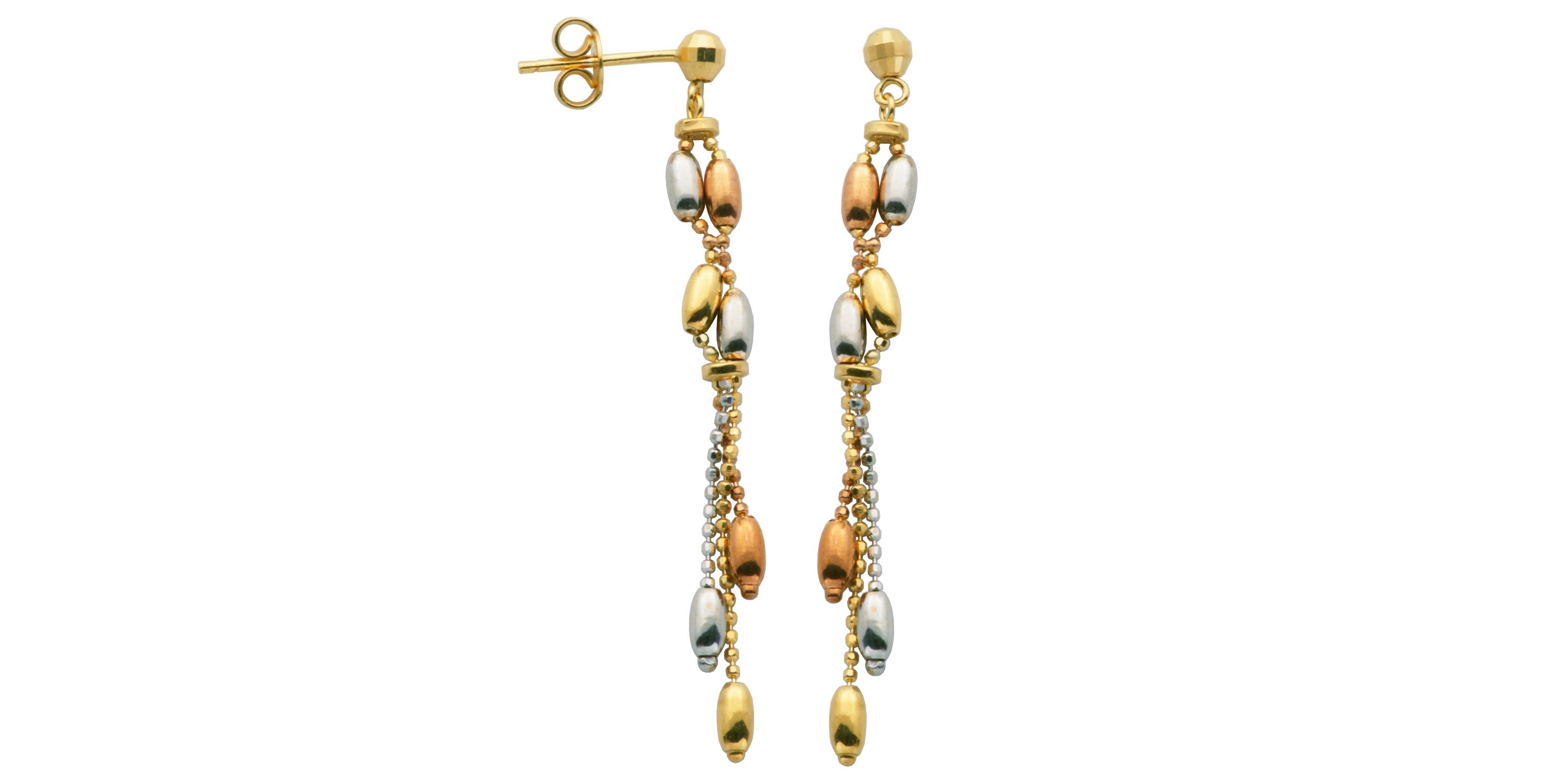 10k Yellow, White, and Rose Gold Multi-Chain Tri-Color Drop Earrings