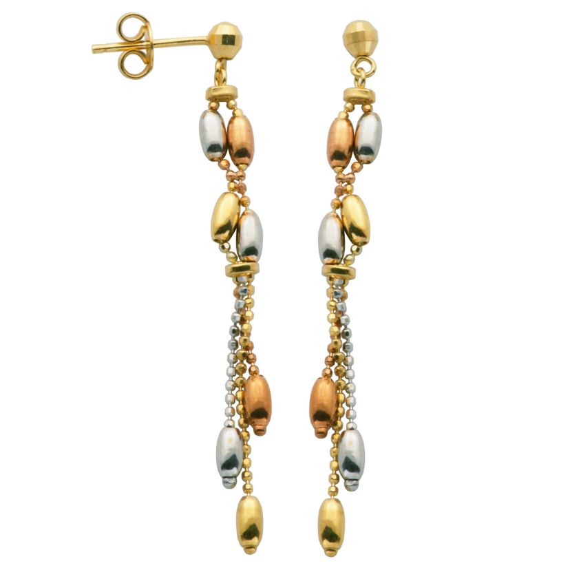10k Yellow, White, and Rose Gold Multi-Chain Tri-Color Drop Earrings