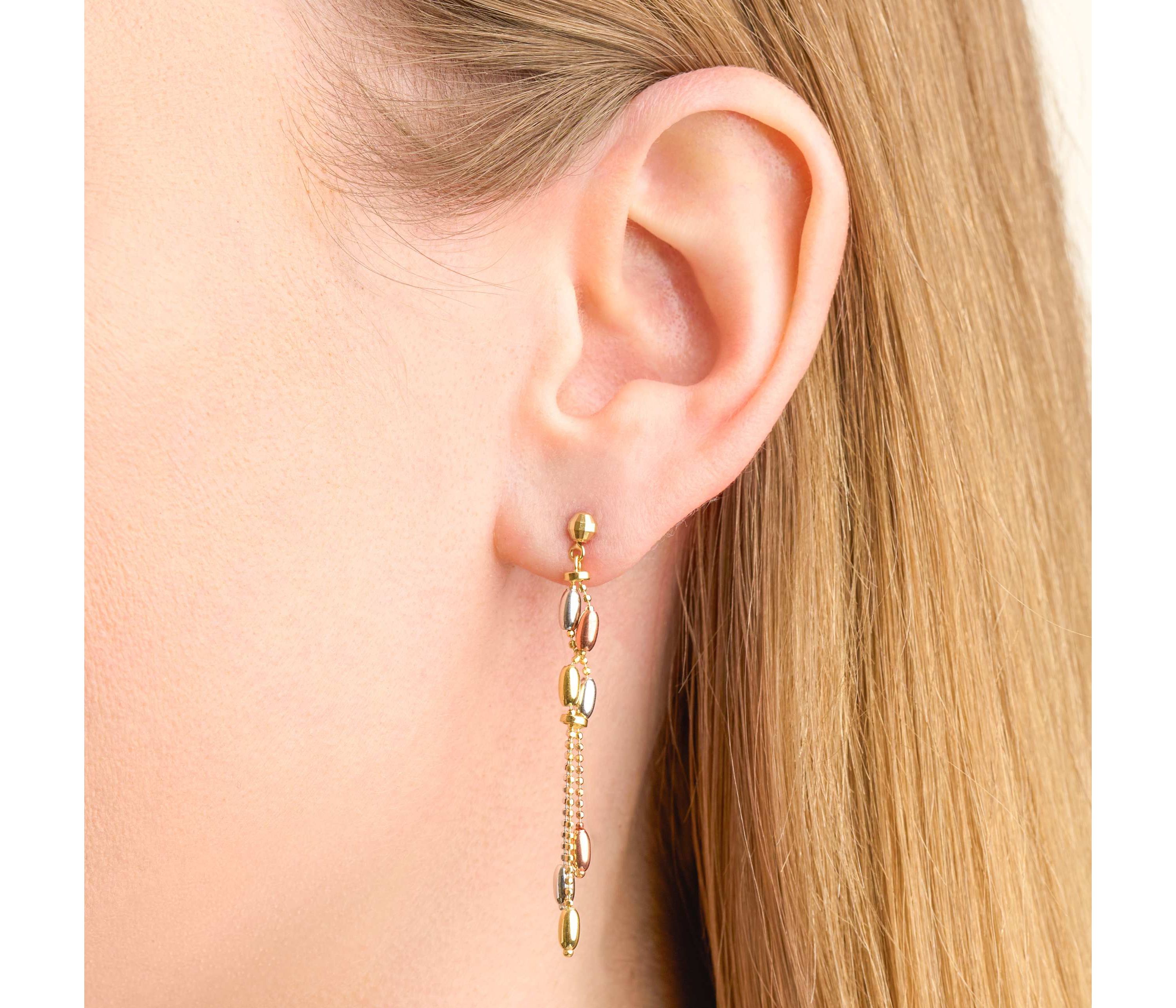 10k Yellow, White, and Rose Gold Multi-Chain Tri-Color Drop Earrings