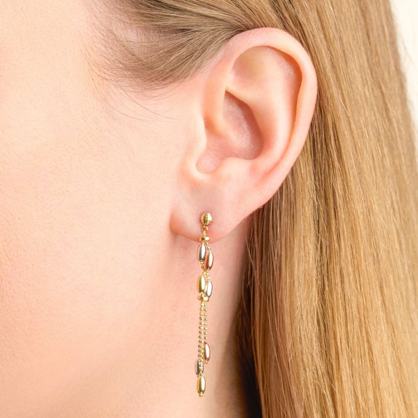 10k Yellow, White, and Rose Gold Multi-Chain Tri-Color Drop Earrings