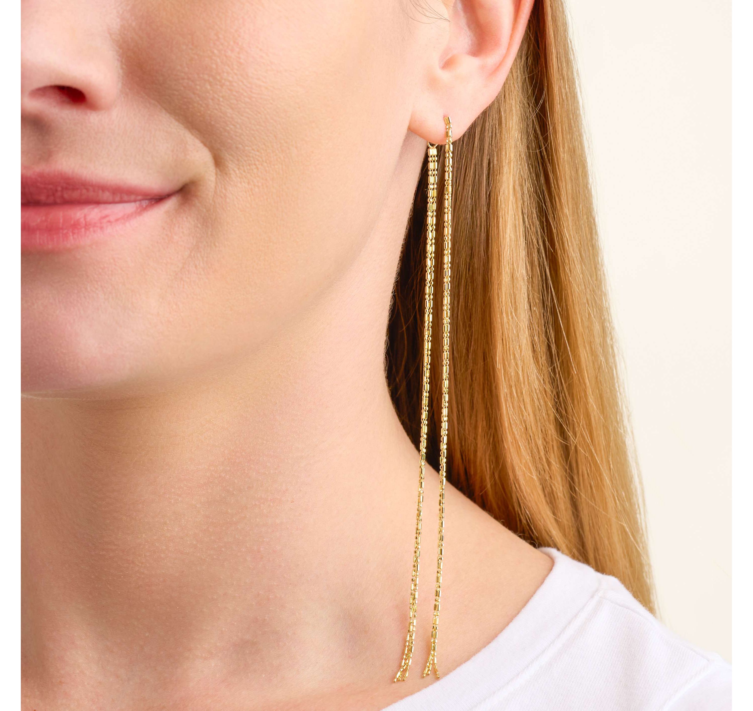 10k Yellow Gold Elegant Double Chain Drop Earrings