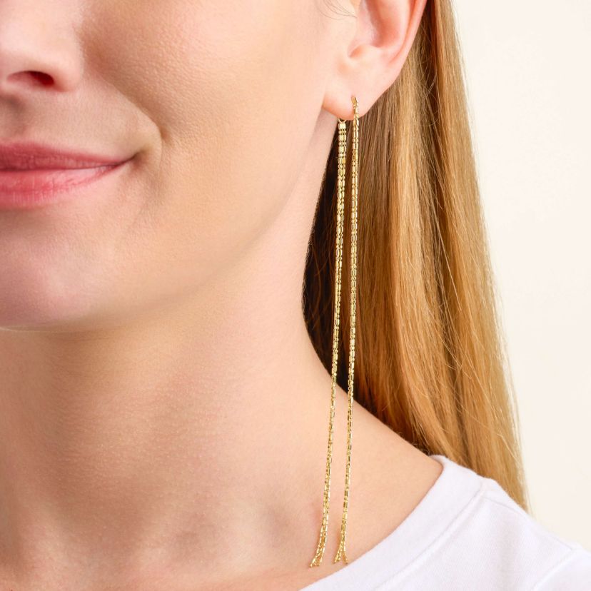 10k Yellow Gold Elegant Double Chain Drop Earrings
