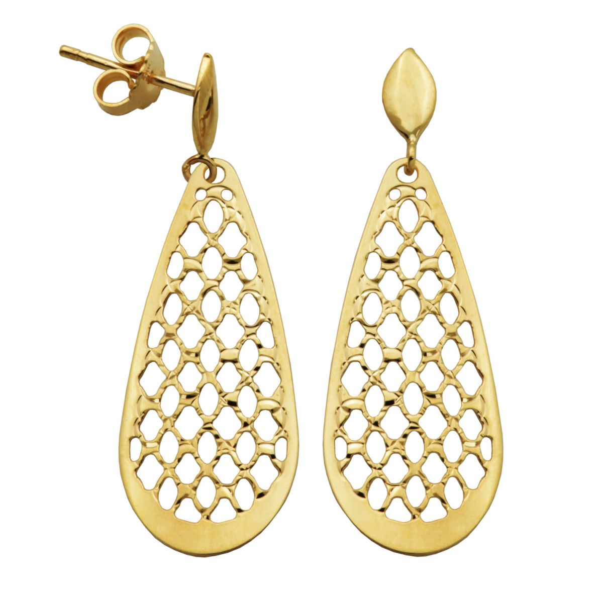 10k Yellow Gold Elegant Open Mesh Teardrop Earrings